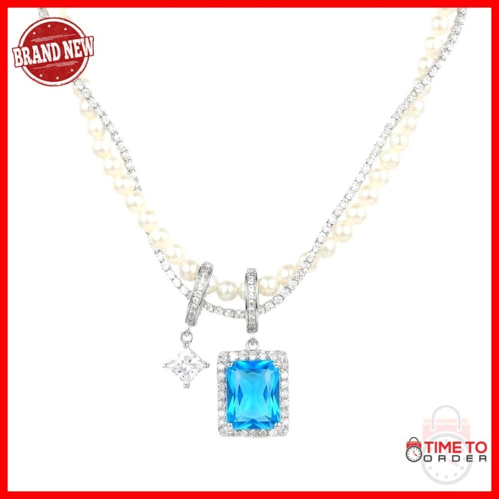 Pearl Necklace with Cubic Zirconia Pendant, Adjustable Length, Hypoallergenic